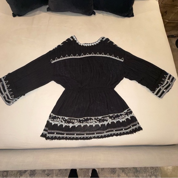 Free People Black Tunic with White Embroidered Trim - Picture 2 of 8